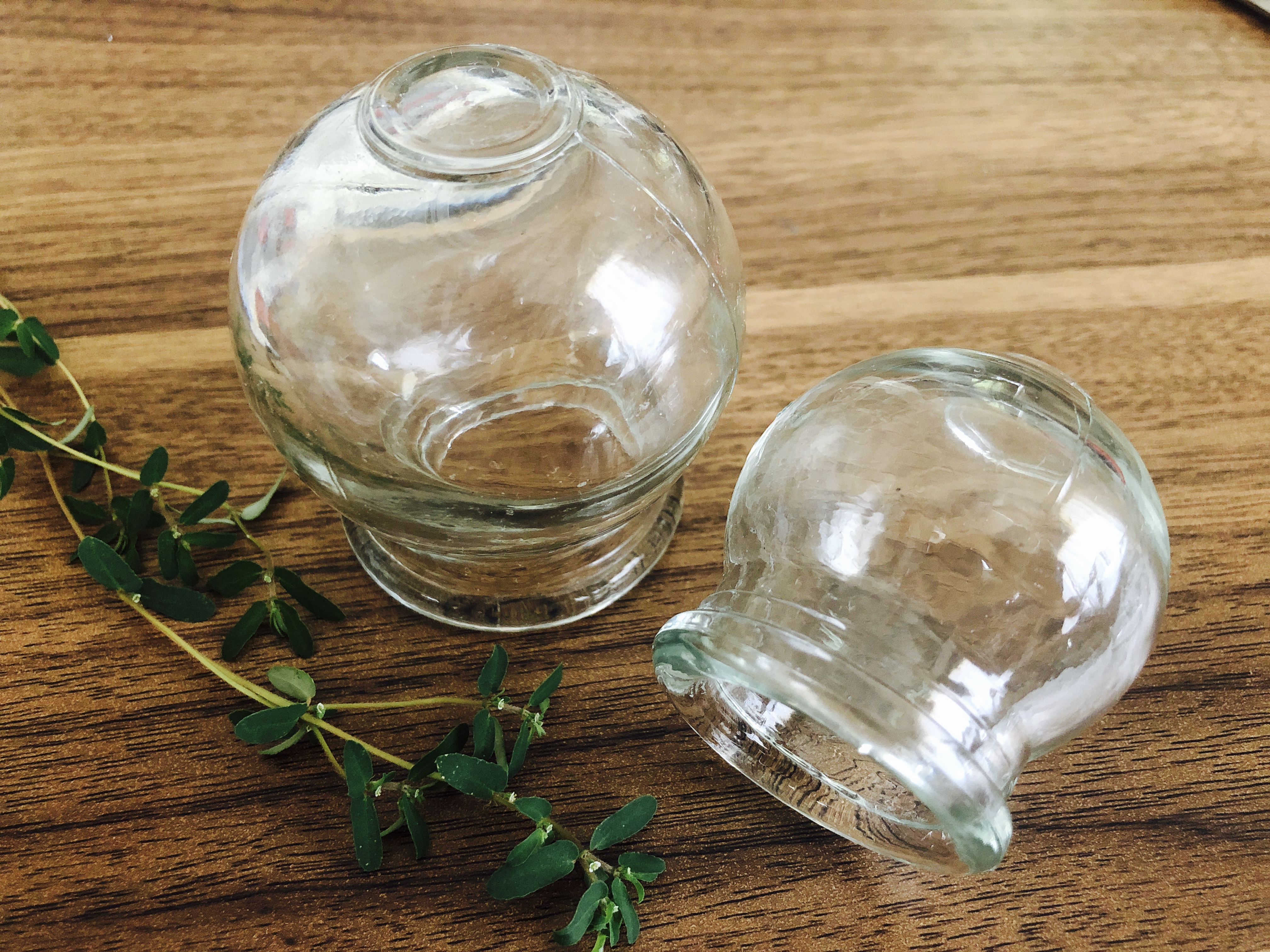 Glass cups used for cupping therapy.